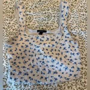 White and Blue Floral Knit Tank